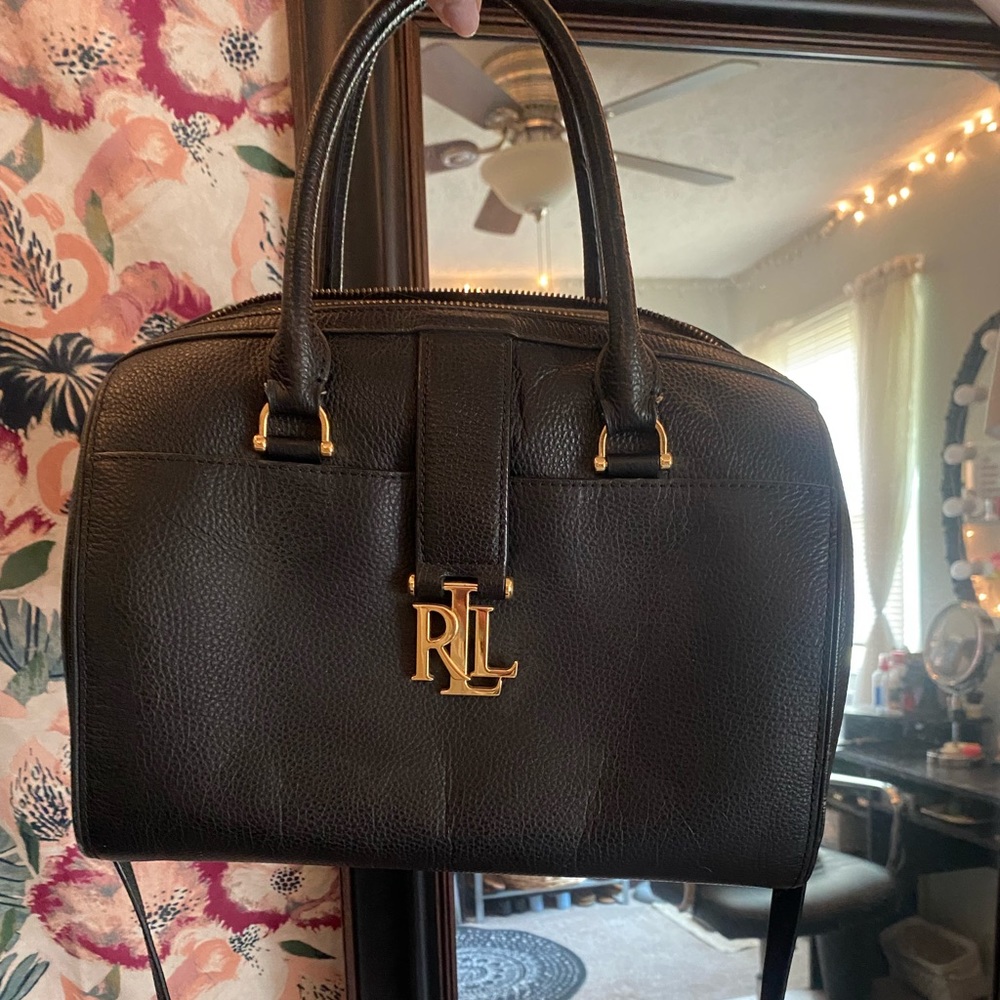 Lauren (Ralph Lauren) Logo 100% Cow Leather Bowling Style Bag